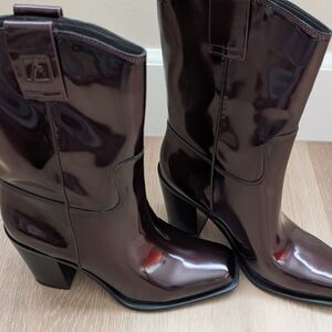 Franco Sarto Glossy Dark Brown Heeled Boots